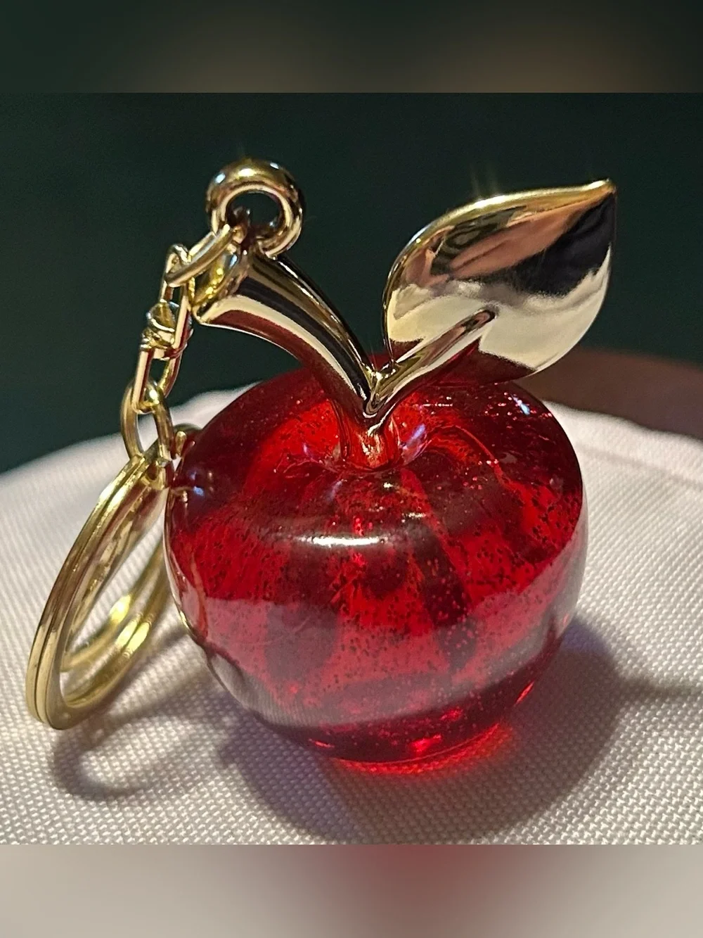 Red Glass Apple Key & Card Holder Charm with Gold Accents